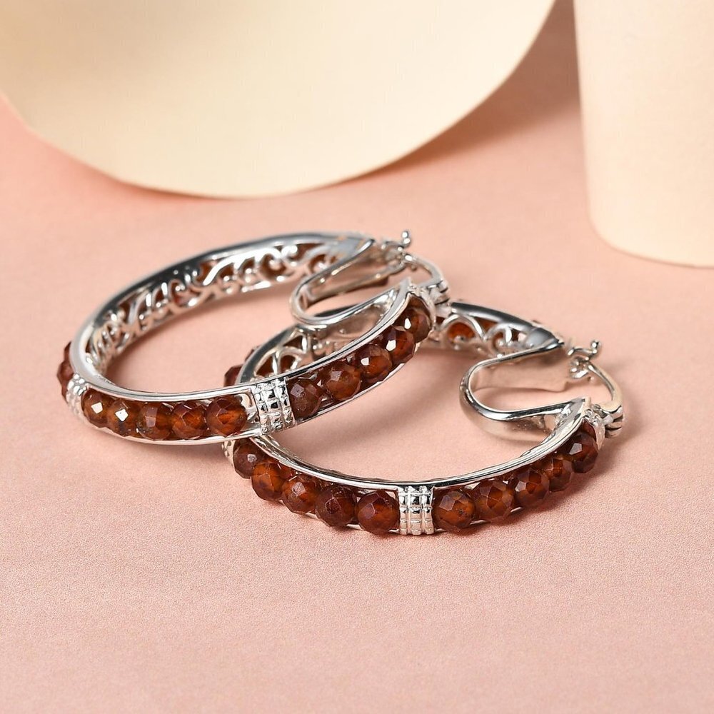 Ratnapura Hessonite Garnet Hoop Earrings in Platinum Bond 13.80 ctw